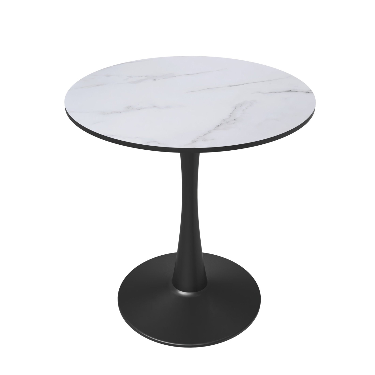 BTBL-24MW 24 in. Bristol Round Dining Table - Black Base with Marbled MDF Top