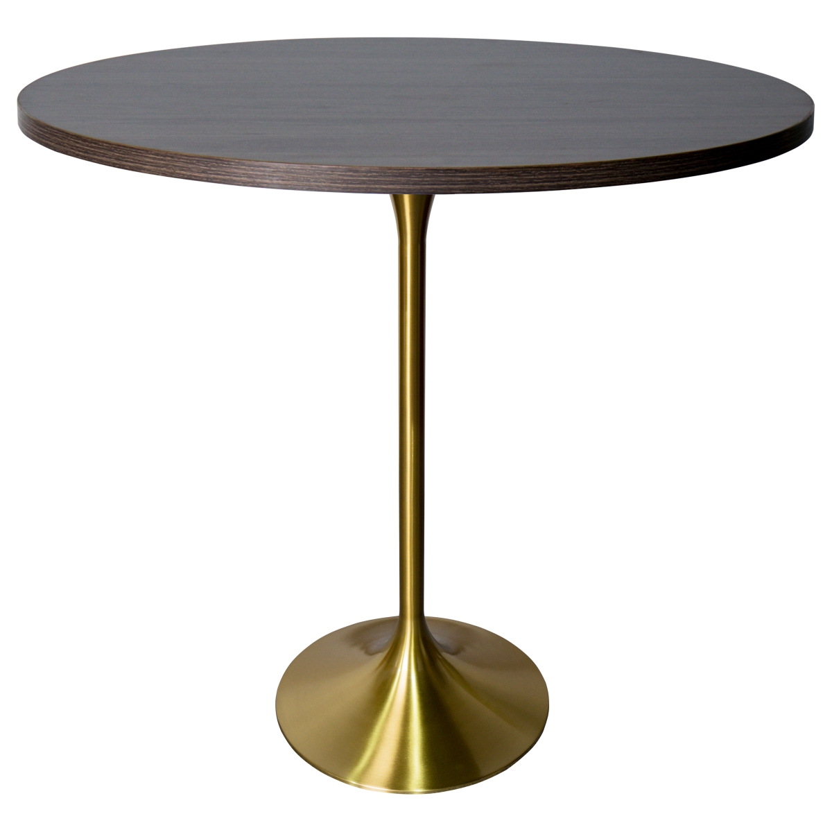 VT43BG-48DBR Verve Collection Modern Bar Height Dining Table, Brushed Gold Base with 48 in. Round Dark Walnut MDF Top