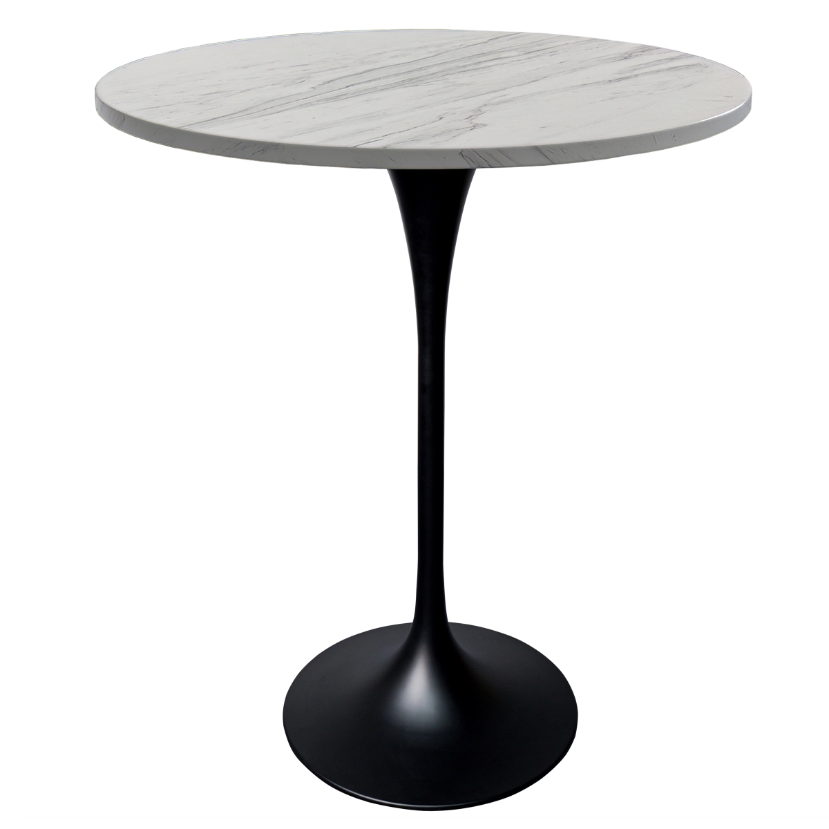 VT43BL-27WMR Verve Collection Modern Bar Height Dining Table, Black Base with 27 in. Round Marbleized White Laminated Top