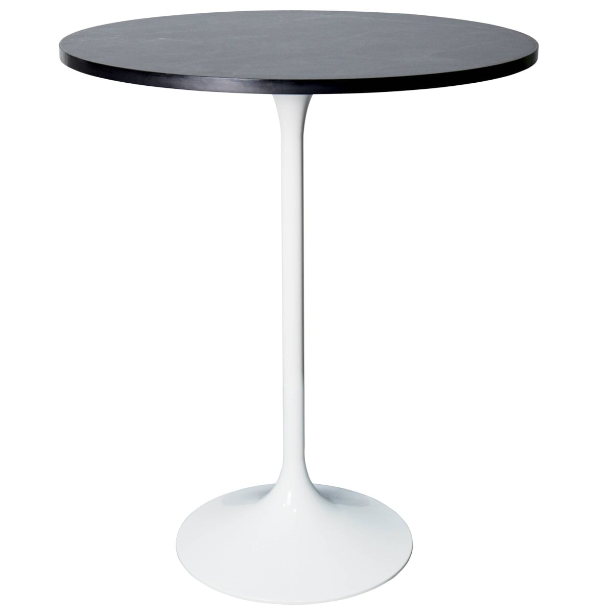 VT43W-27BLM Verve Collection Modern Bar Height Dining Table, White Base with 27 in. Round Black Marbleized MDF Top