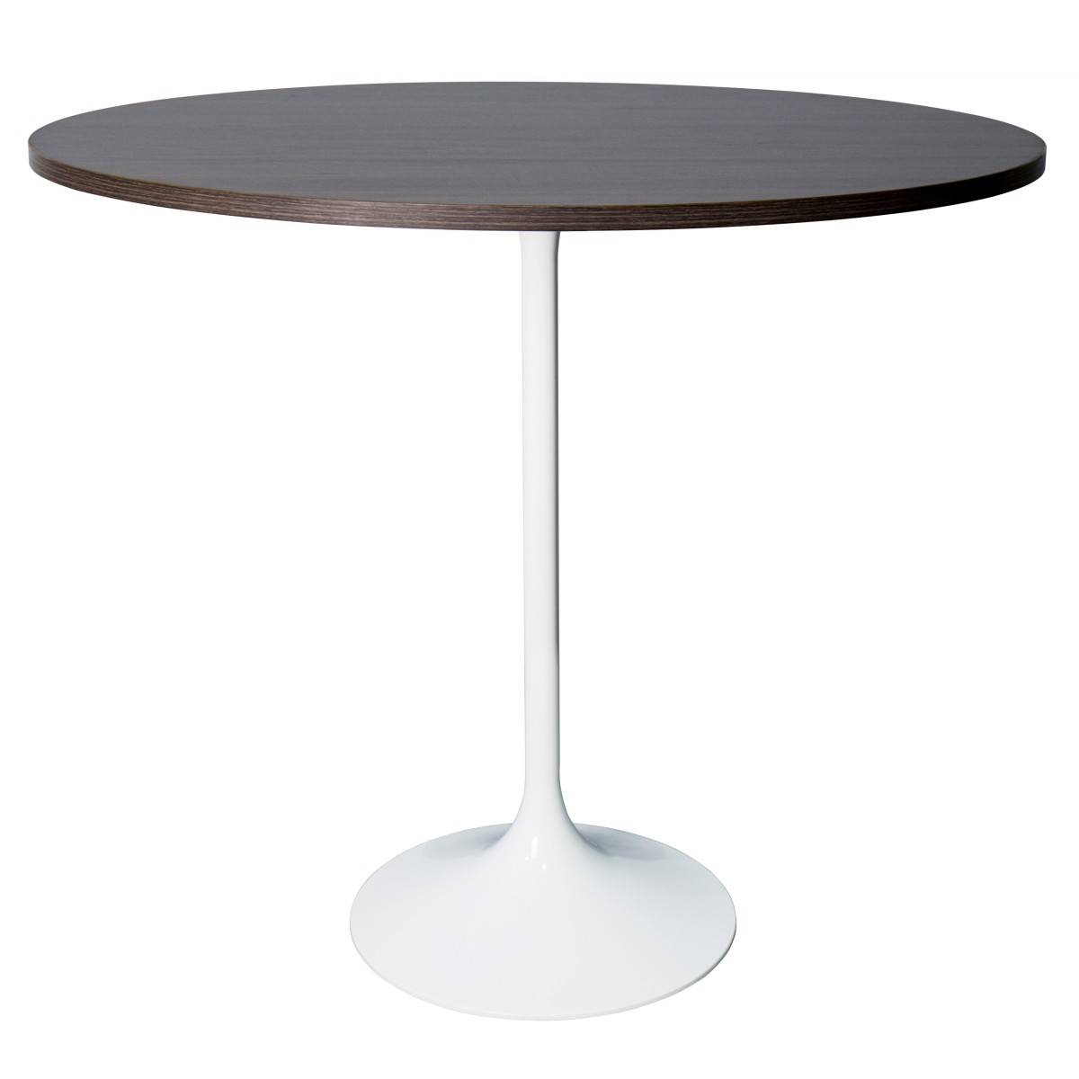 VT43W-48DBR Verve Collection Modern Bar Height Dining Table, White Base with 48 in. Round Dark Walnut MDF Top