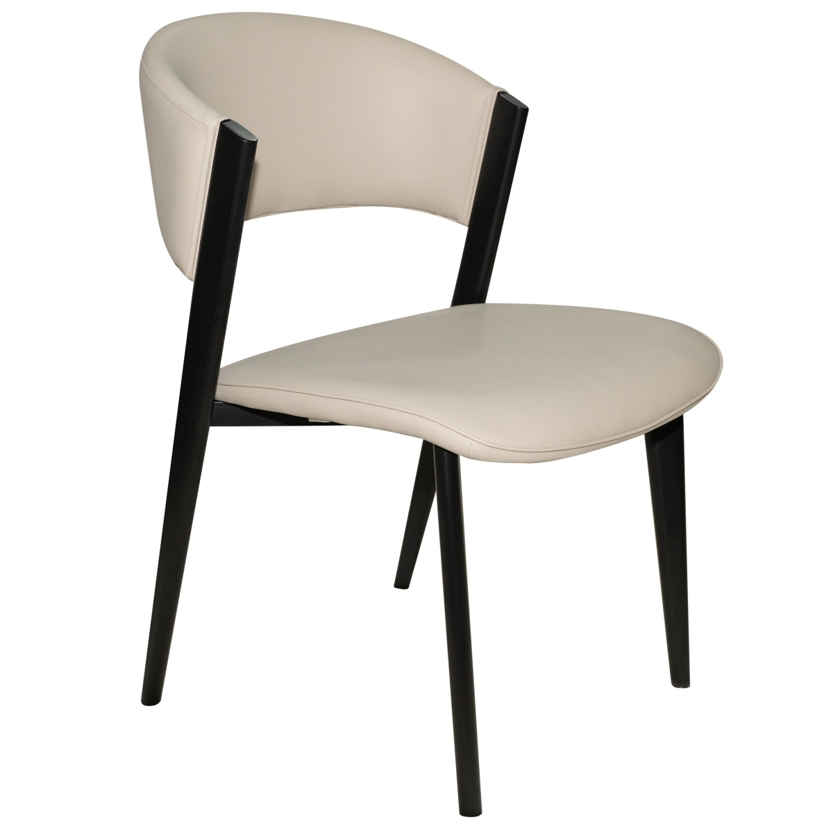 LeisureMod Aspen Modern Dining Chairs Leather Kitchen Side Chair - Open Back and Curved Design, Iron Legs, Accent Seating for Dining Room - Light grey