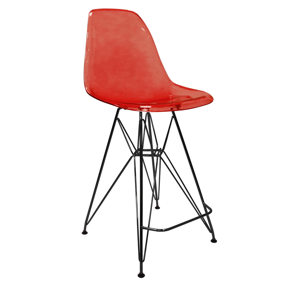 CRBL-30TR Cresco Collection Modern Acrylic Bar Stool, Black Base with Transparent Red Seat