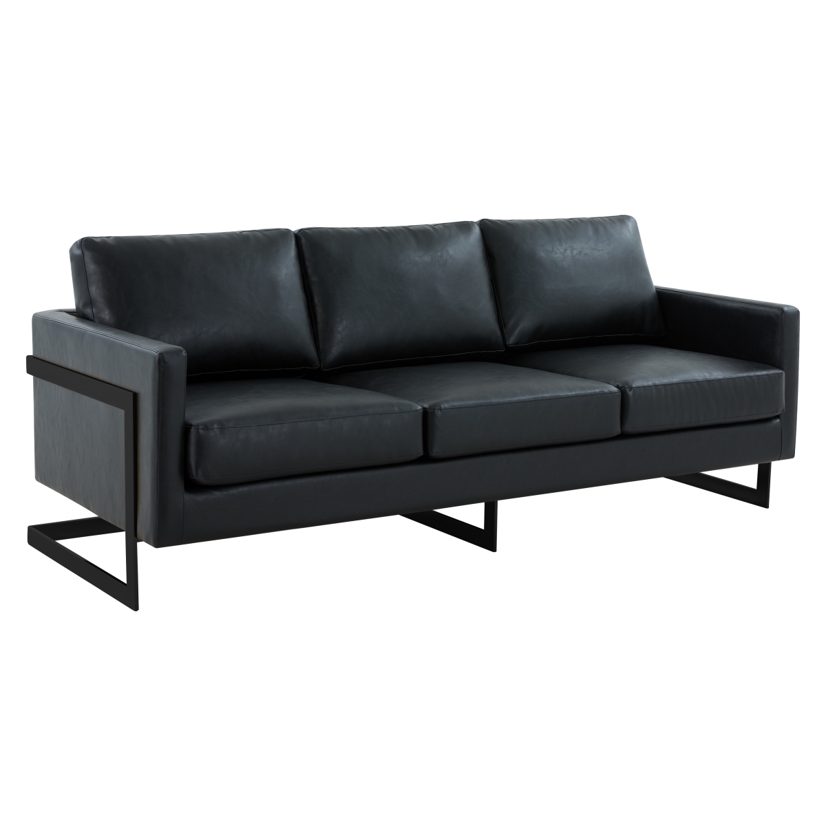 LAB83BL-L Lincoln Black Leather Sofa with Black Frame