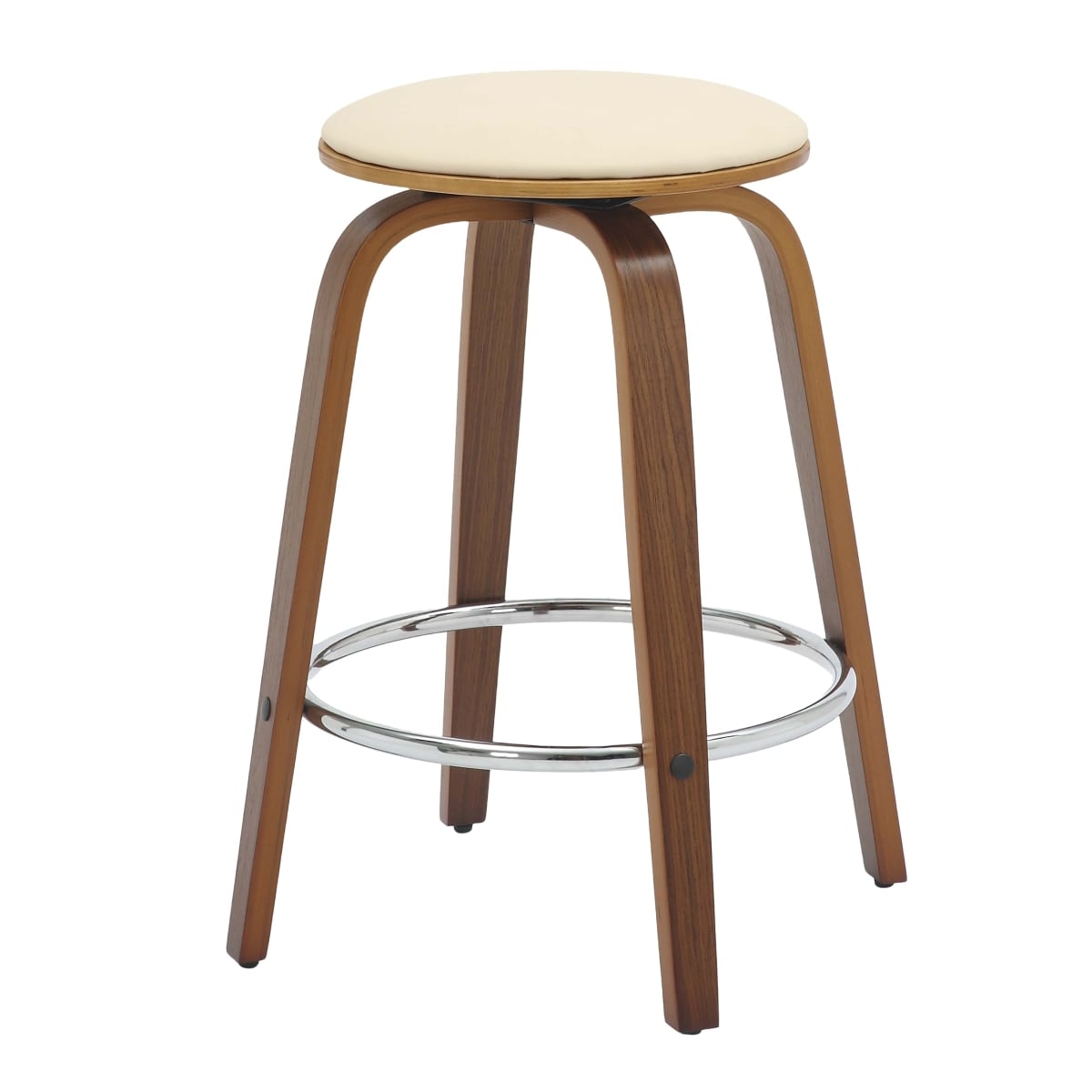 PRCWN-26CR Pelya Collection Modern Wooden Counter Stool, Walnut & Cream