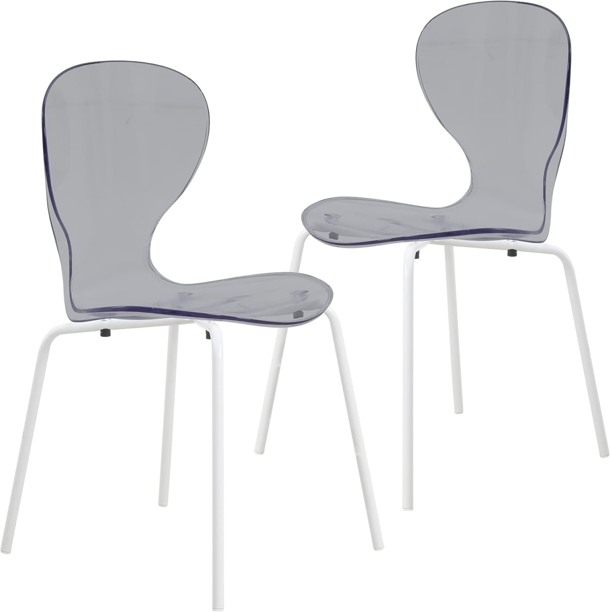 OCW-17TBL2 Modern Oyster Transparent Dining Side Chair with White Base, Black - Set of 2