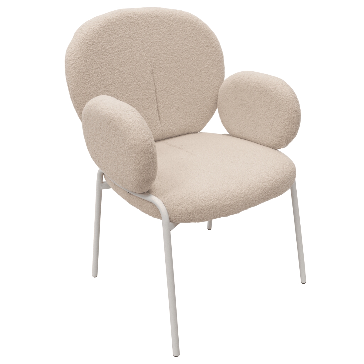 CCAW-23W Celestial Series Boucle Dining Arm Chair, White Frame with White Fabric