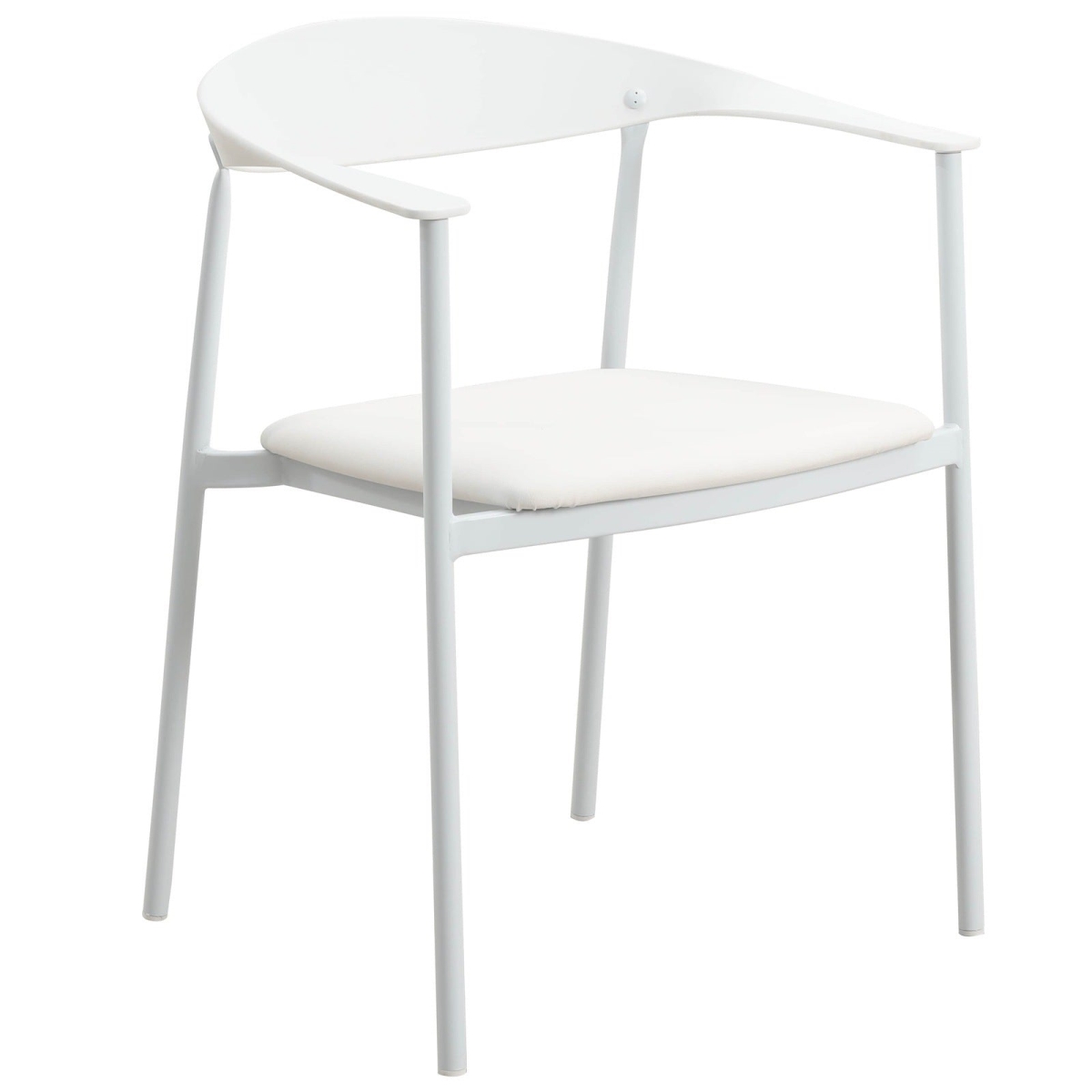Kora Modern Leather Dining Arm Chair with Iron Legs in White