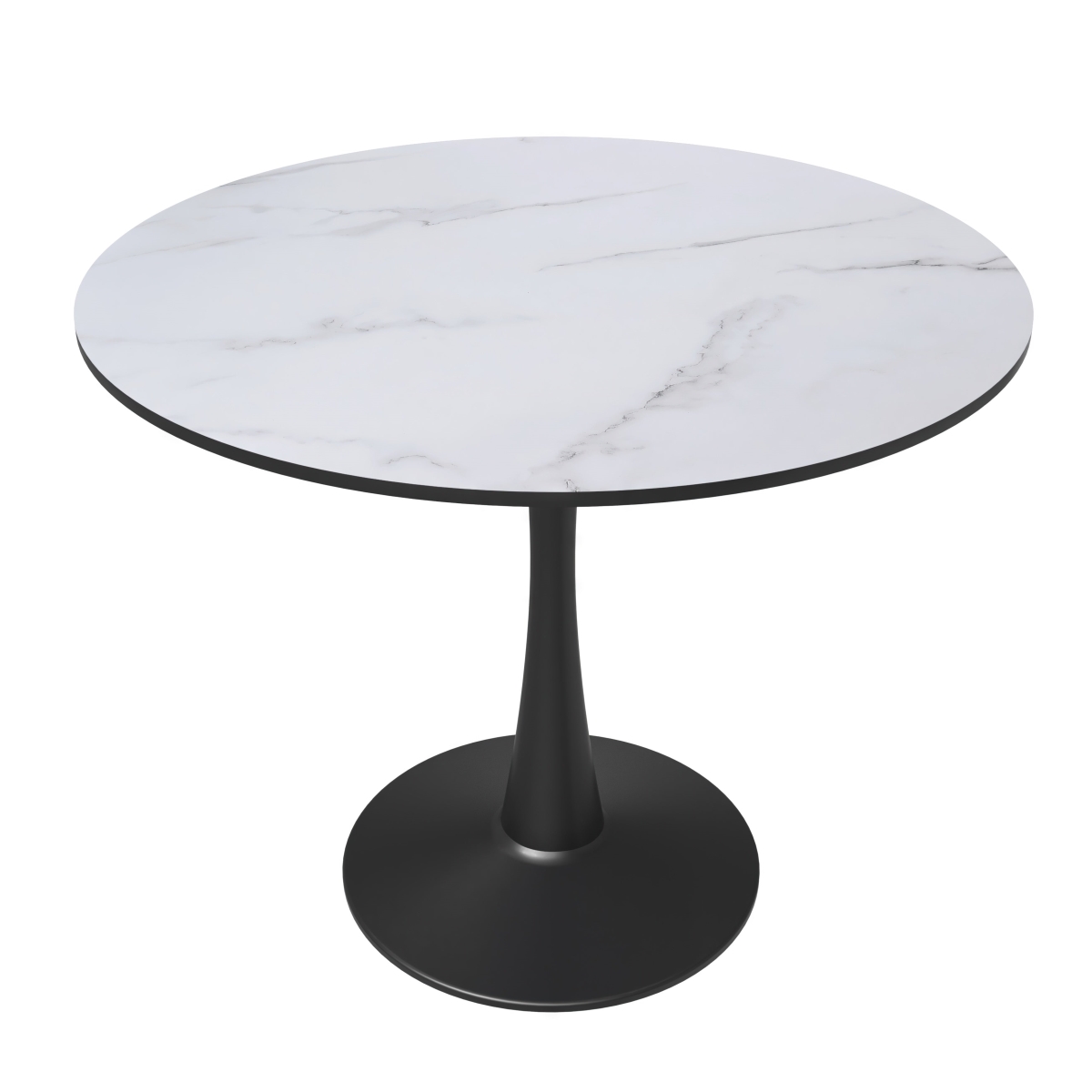 BTBL-35MW 35 in. Bristol Round Dining Table - Black Base with Marbled White MDF Top