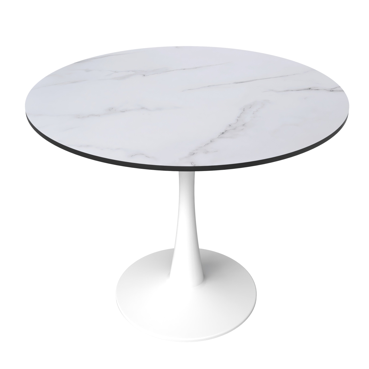 BTW-35MW 35 in. Bristol Round Dining Table - White Base with Marbled White MDF Top