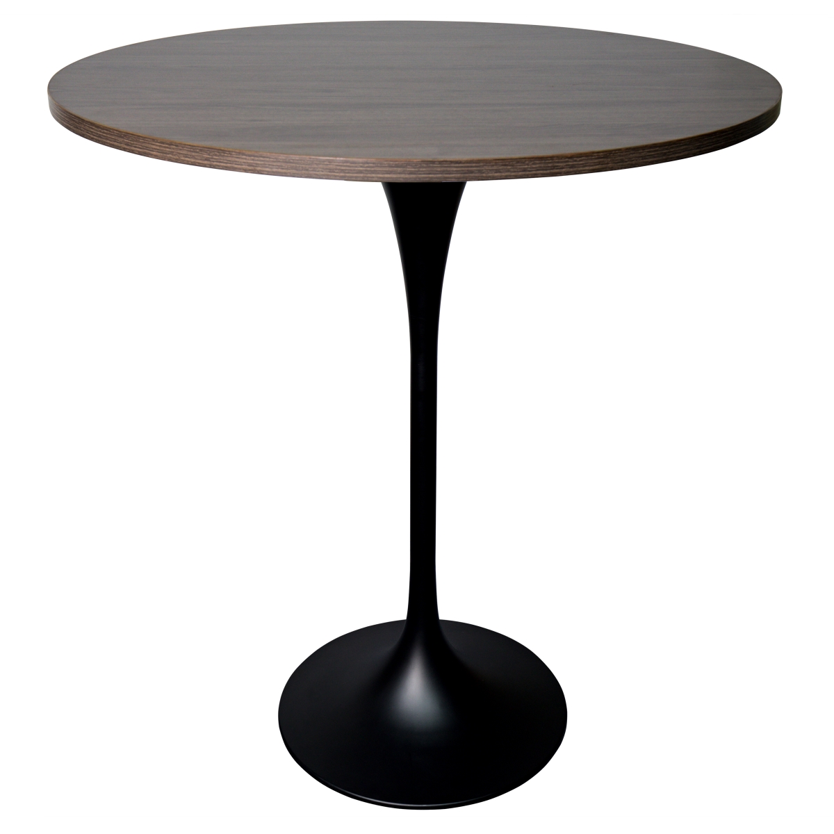 VT43BL-36DBR Verve Collection Modern Bar Height Dining Table, Black Base with 36 in. Round Dark Walnut MDF Top