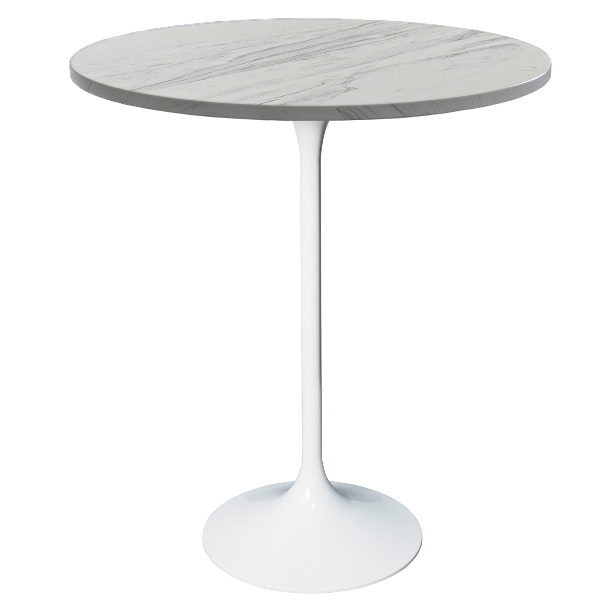 VT43W-27WMR Verve Collection Modern Bar Height Dining Table, White Base with 27 in. Round Marbleized White Laminated Top