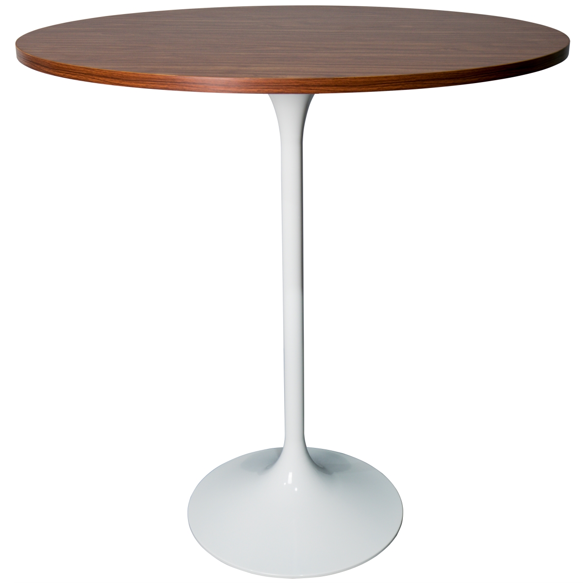 VT43W-36CBR Verve Collection Modern Bar Height Dining Table, White Base with 36 in. Round Cognac Brown MDF Top