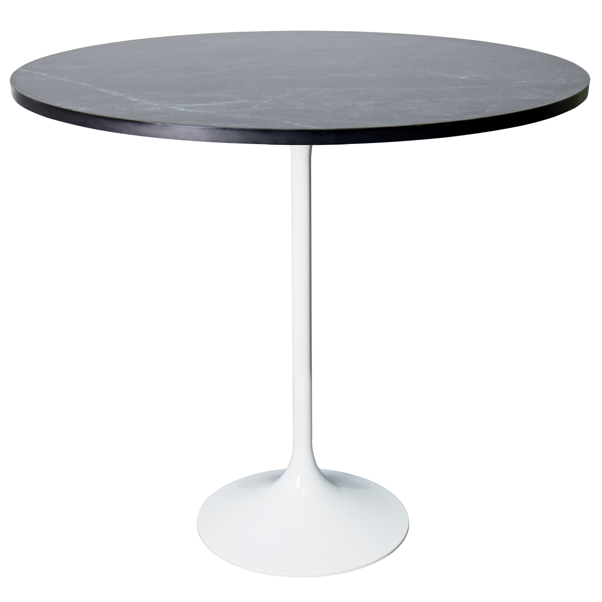 VT43W-48BLM Verve Collection Modern Bar Height Dining Table, White Base with 48 in. Round Black Marbleized MDF Top