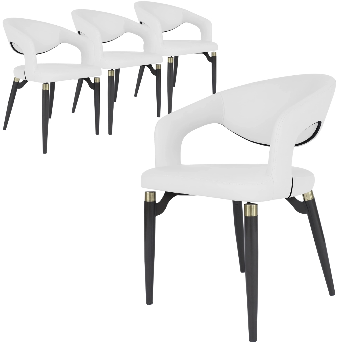Entice Modern Leather Dining Chair with Iron Legs Open-Back Design in White, 4PK