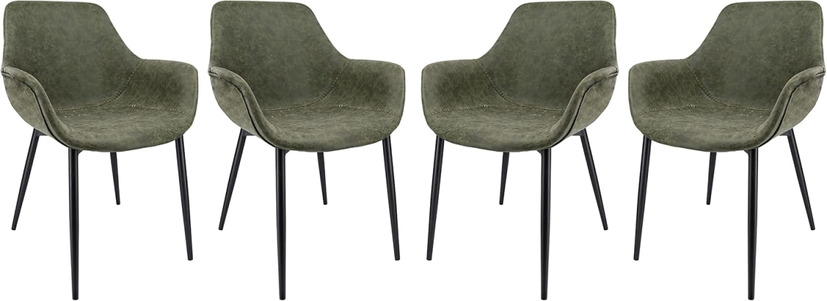 EC26G4 Markley Modern Leather Dining Arm Chair with Metal Legs, Olive Green - Set of 4