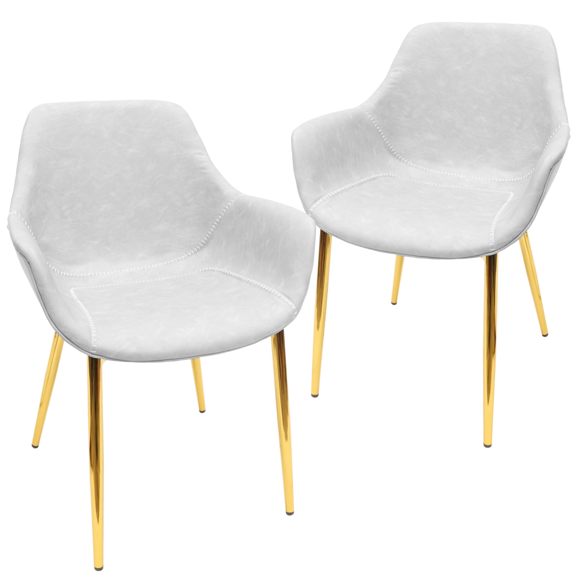 ECG26LGR2 Markley Modern Leather Dining Arm Chair with Gold Metal Legs, Light Grey - Set of 2