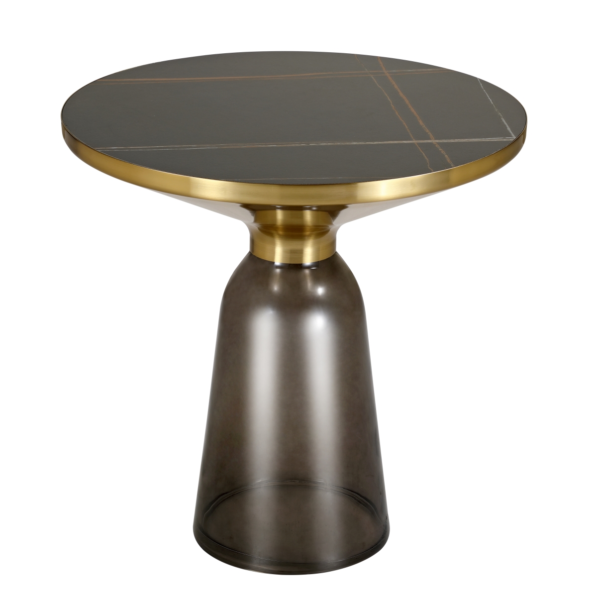 TSG19GR-BLS Tully Glass Side Table with Grey Glass, Gold Rim & Black Sintered Stone Top