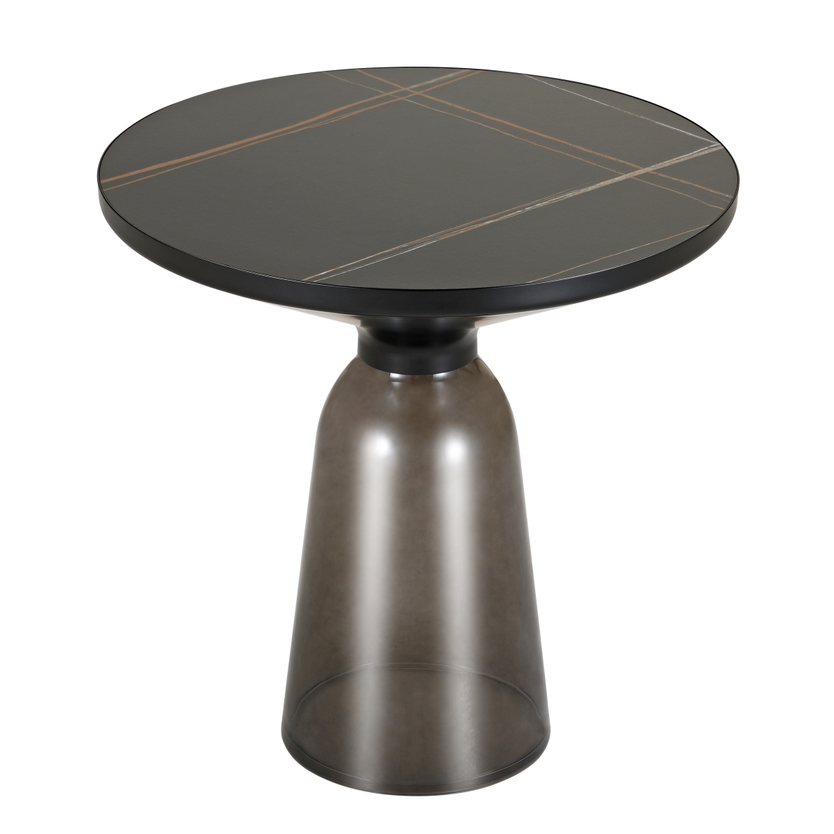 TSBL19GR-BLS Tully Glass Side Table with Grey Glass, Black Rim & Black Sintered Stone Top