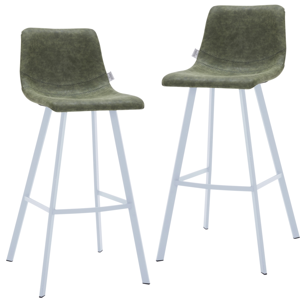 ESW-29G2 Elland Bar Stool with White Base, Olive Green - Set of 2