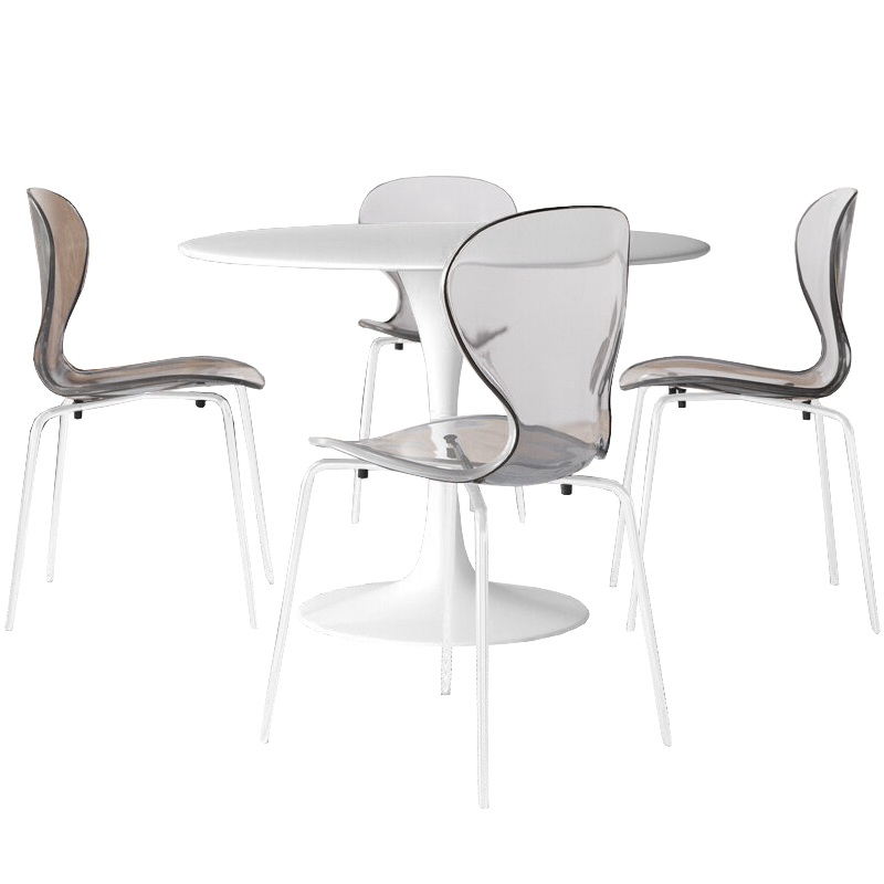 OCW-17CL4-BTW-35W Bristol Dining Set with White MDF Dining Table & 4 Plastic Dining Chairs, White Base - 5 Piece