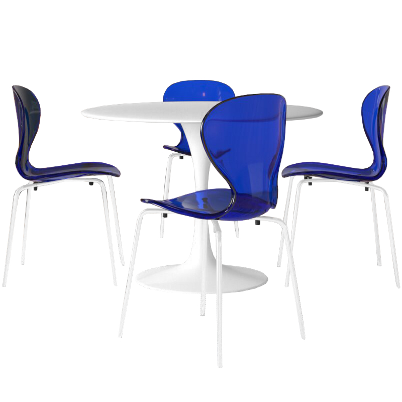 OCW-17TBU4-BTW-35W Bristol Dining Set with Round White MDF Dining Table & 4 Dining Chairs, White Base - 5 Piece