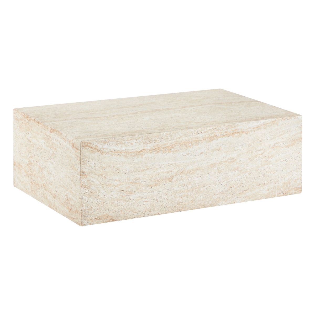 Maya 35 in Fiberstone Coffee Table, Travertine Finish, Weatherproof, Fully Assembled
