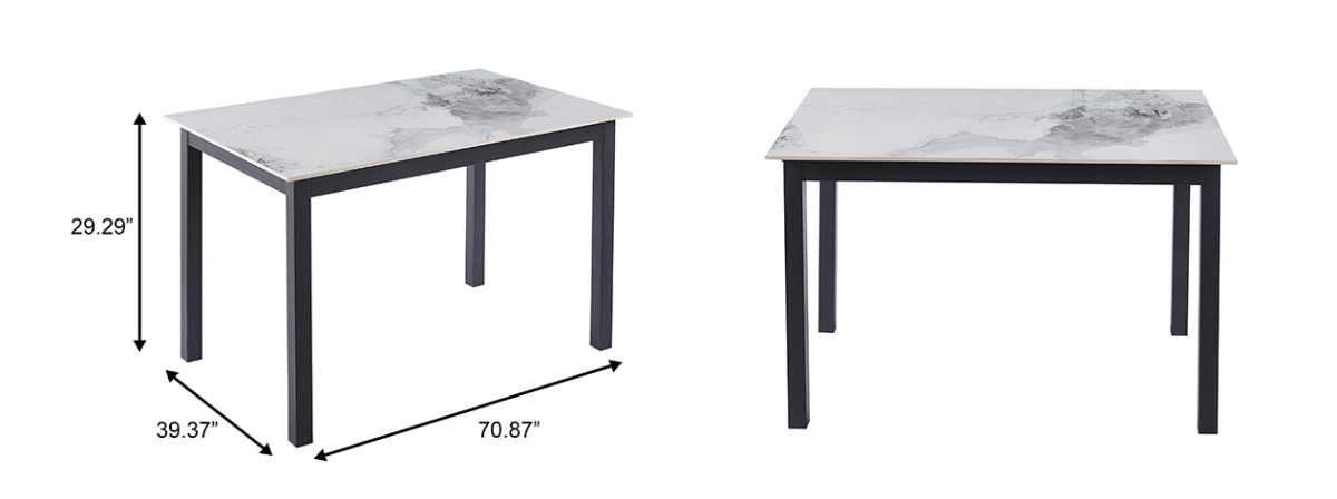 MDTBL-70GR Mina Dining Table 70 x 36 in. Black Metal Base with White Sintered Stone Top