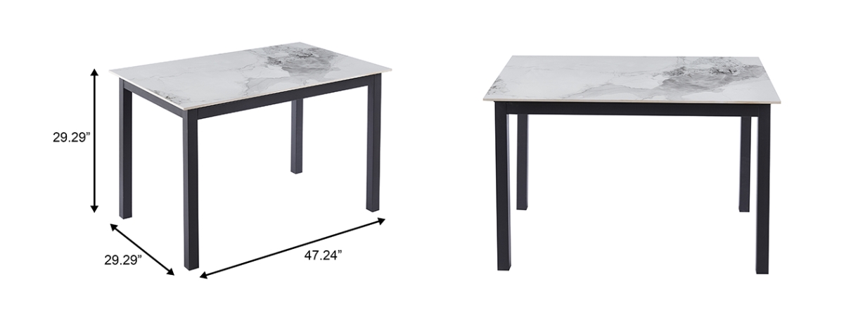 MDTBL-48GR Mina Dining Table 48 x 32 in. Black Metal Base with White Sintered Stone Top