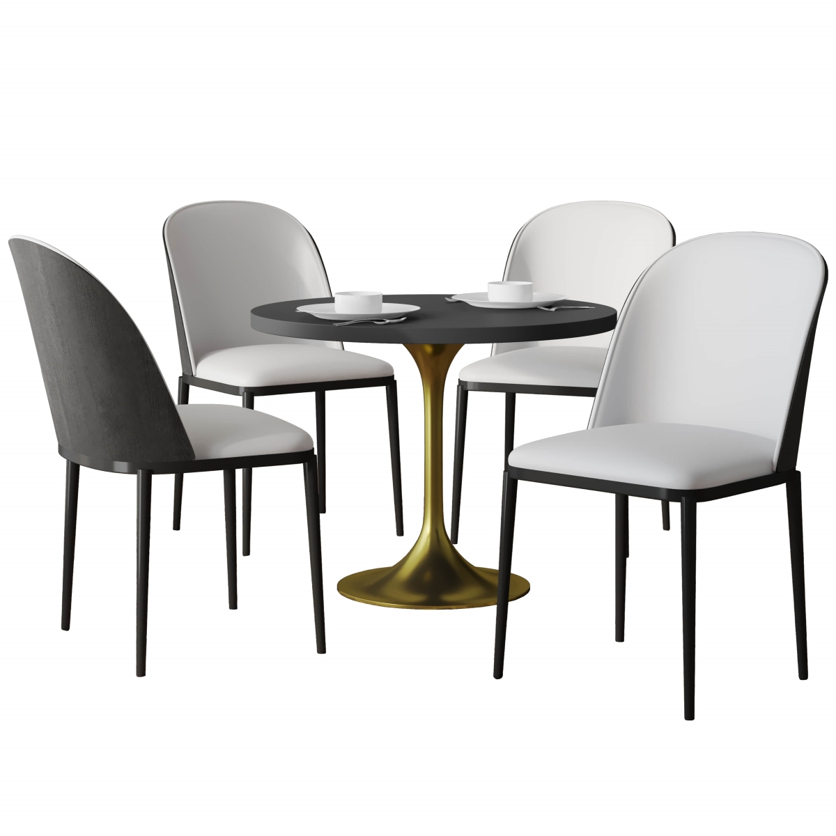 TCBL18W4-VTBG36BLM Verve Dining Set with 36 in. Round MDF Top Table & 4 Leather Dining Side Chairs in Black & White - 5 Piece