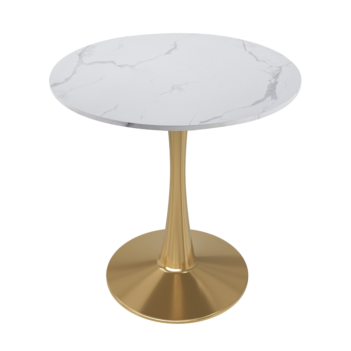 BTG-B31MWT Bristol Bistro Dining Table Gold Base with 31 in. Marbled White Beveled Top