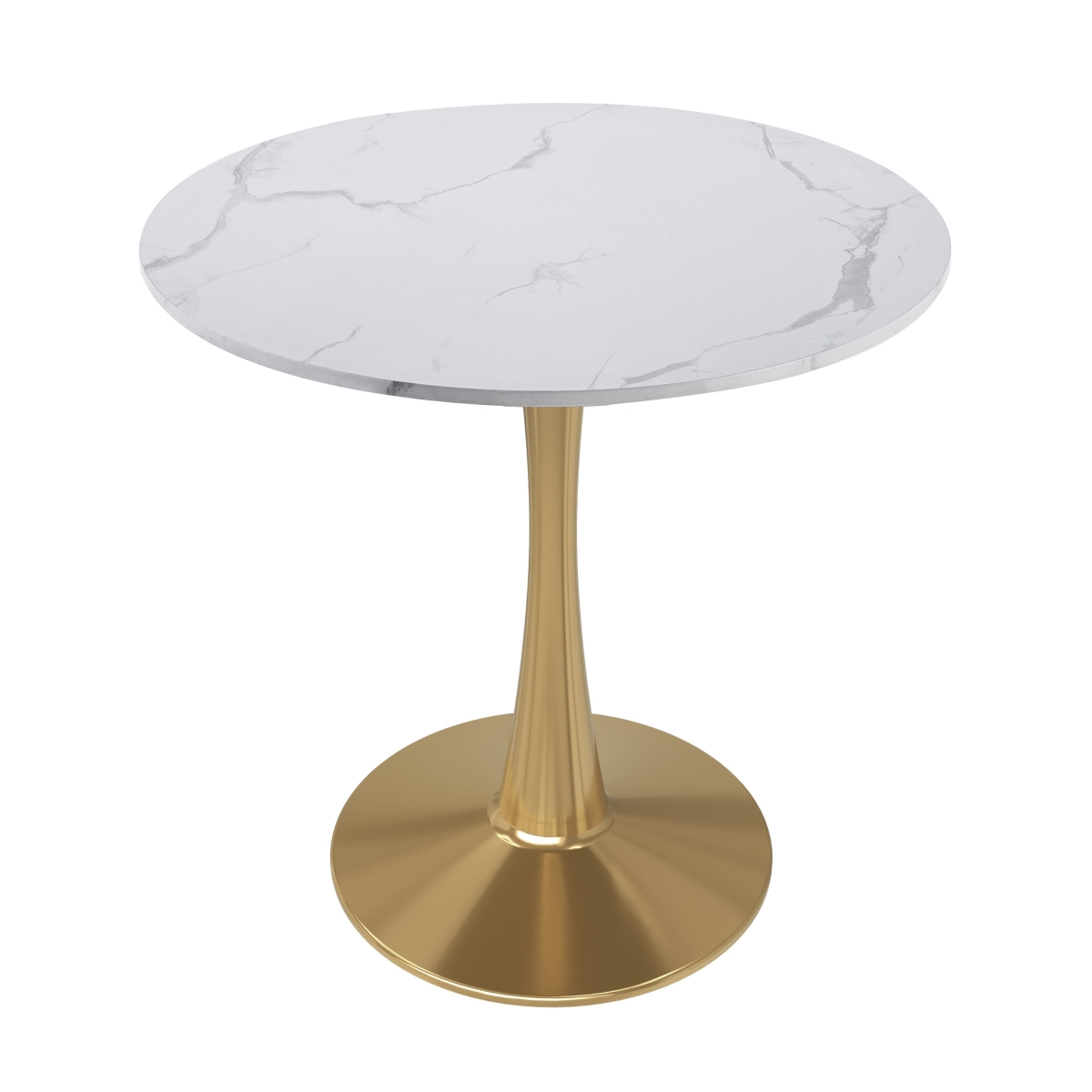 LeisureMod - Bristol Modern 35" Round Dining Table MDF/Sintered Stone Top - Pedestal Base for Kitchen, Cafe, and Restaurant - Beveled - Marbled White