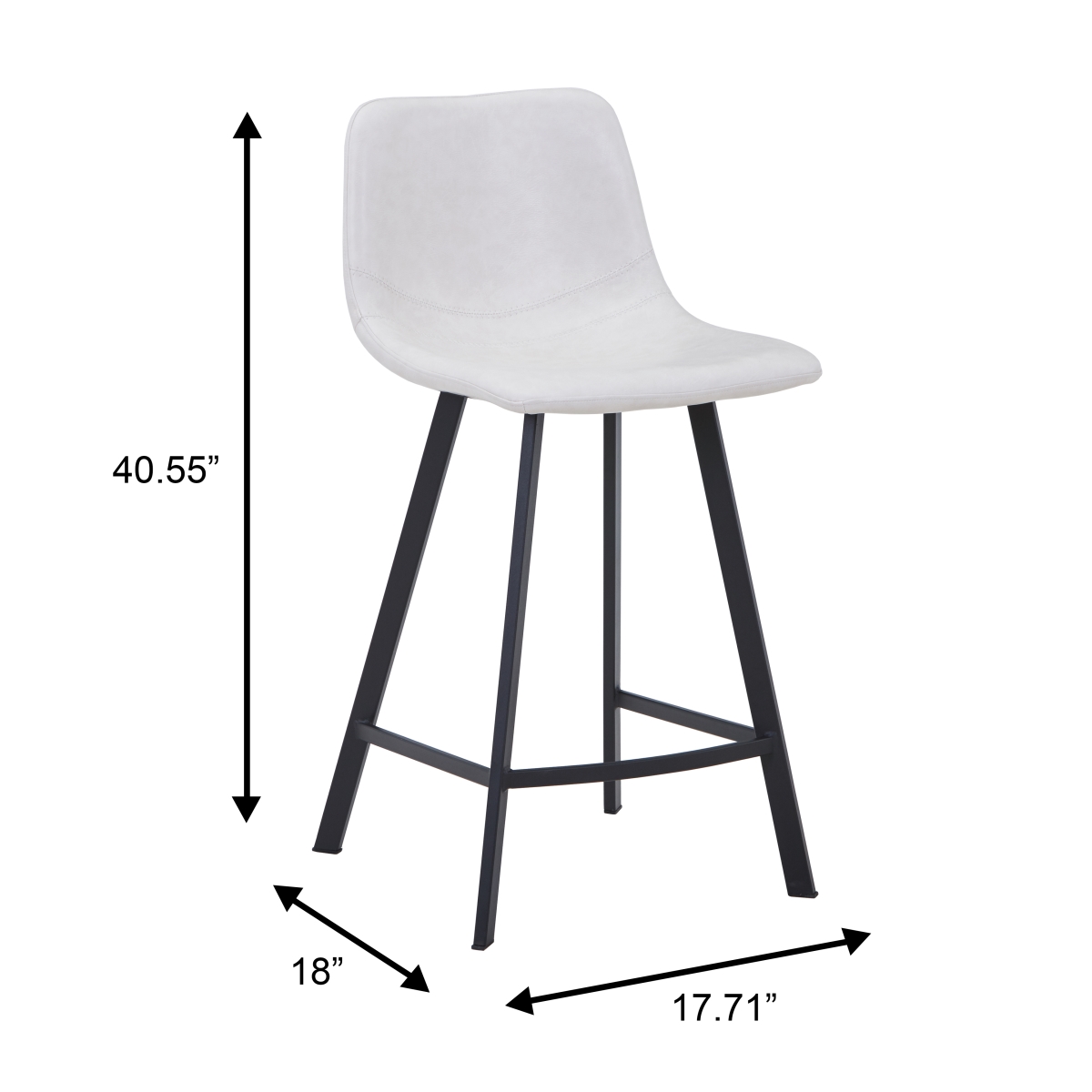 ES29CR Elland Modern Upholstered Leather Bar Stool with Iron Legs & Footrest, Cream