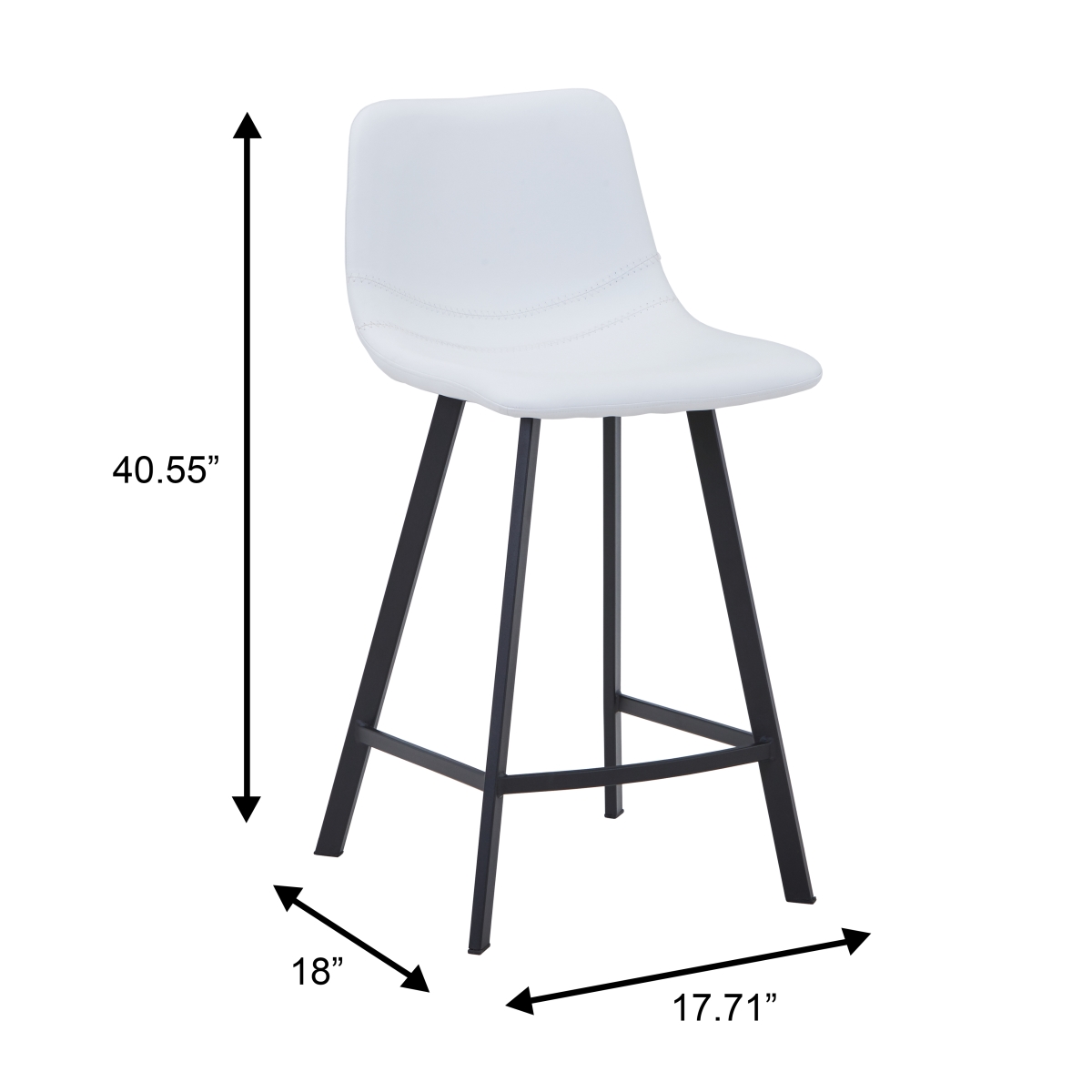 ES29W Elland Modern Upholstered Leather Bar Stool with Iron Legs & Footrest, White
