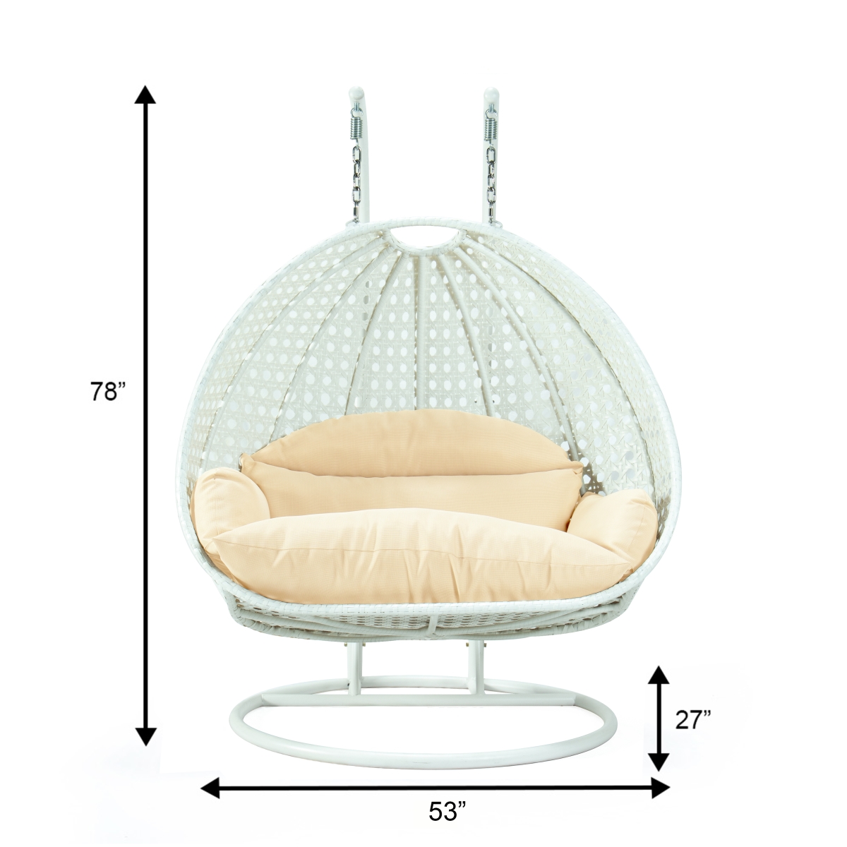 ESCW-57CR Wicker Hanging 2 Person Egg Swing Chair with White Frame in Cream
