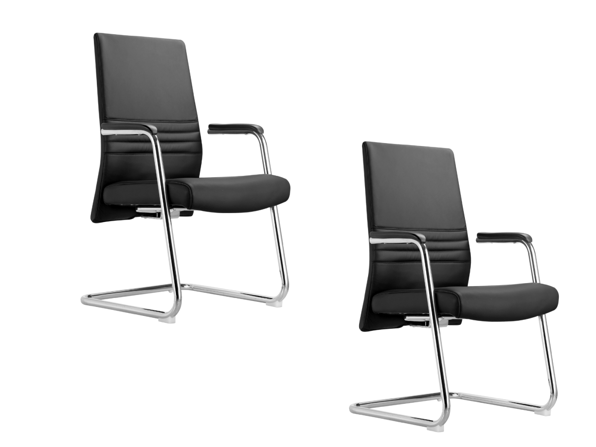 Aleen Office Chair in Upholstered Leather and Iron Frame, Black