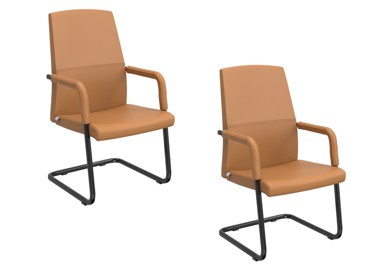 Evander Office Chair in Upholstered Leather and Iron Frame, Acorn Brown