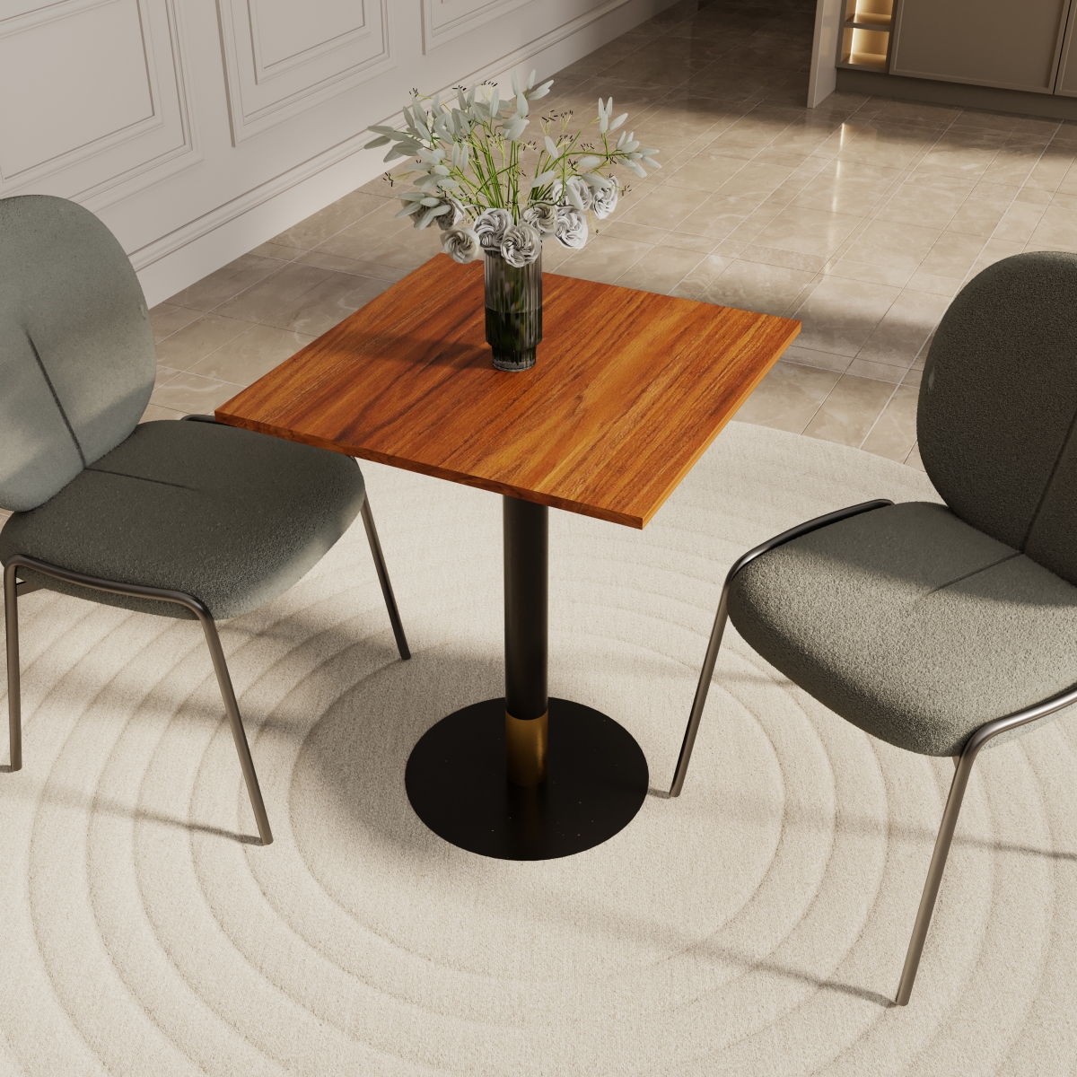 VRTGBL-S24CBR Vail Dining Table Black & Gold Base with 24 in. Square Cognac Brown MDF Top