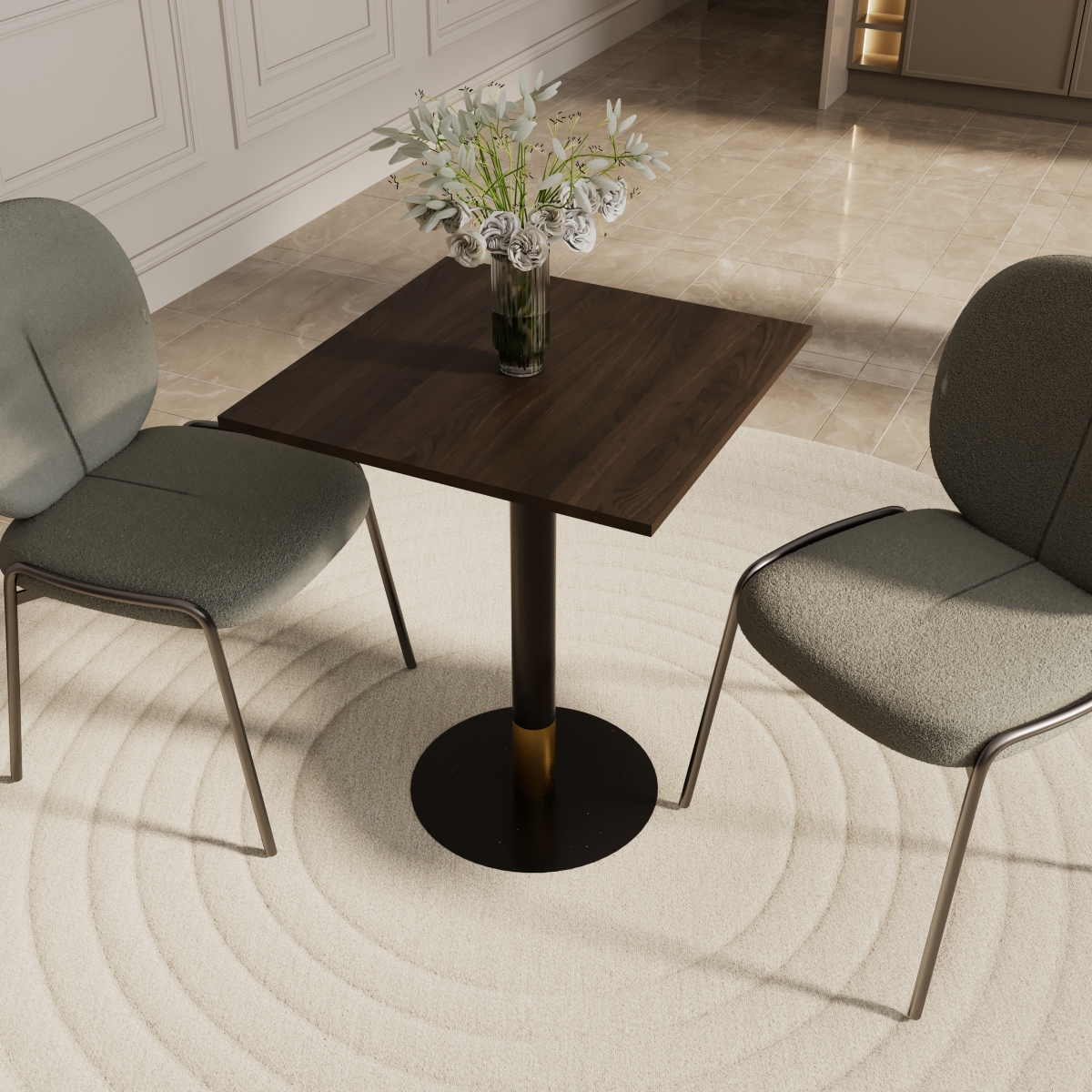 VRTGBL-S24DBR Vail Dining Table Black & Gold Base with 24 in. Square Dark Brown MDF Top