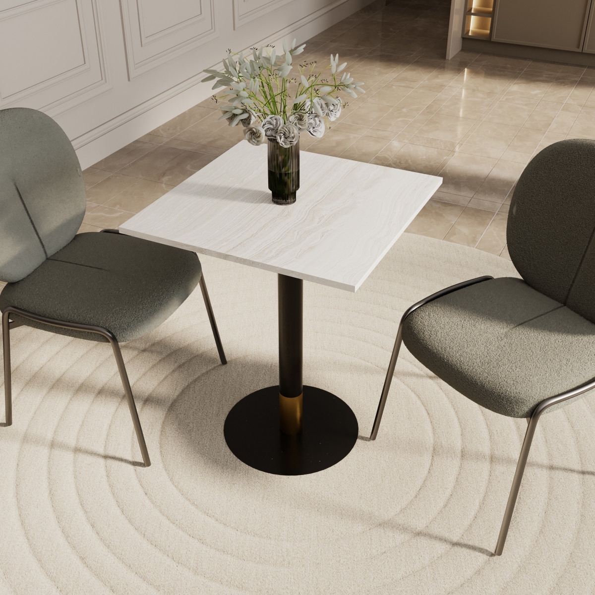 VRTGBL-S24LNW Vail Dining Table Black & Gold Base with 24 in. Square Light Wood Brown MDF Top