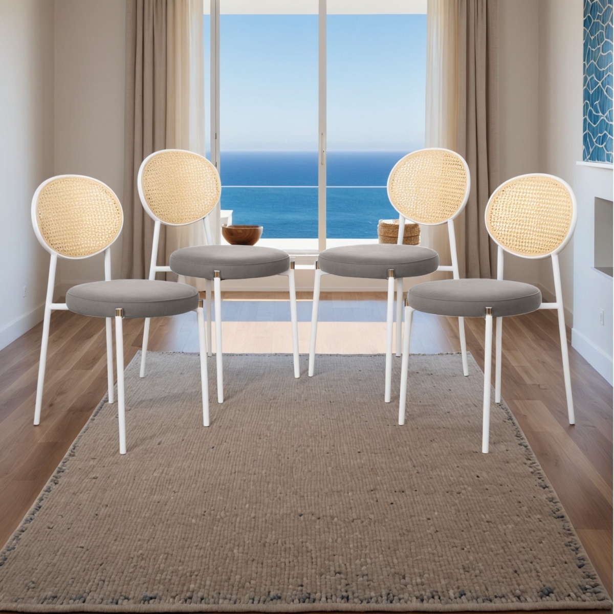 ECW17GR4 Euston Modern Dining Chair White Frame in Gray - Set of 4