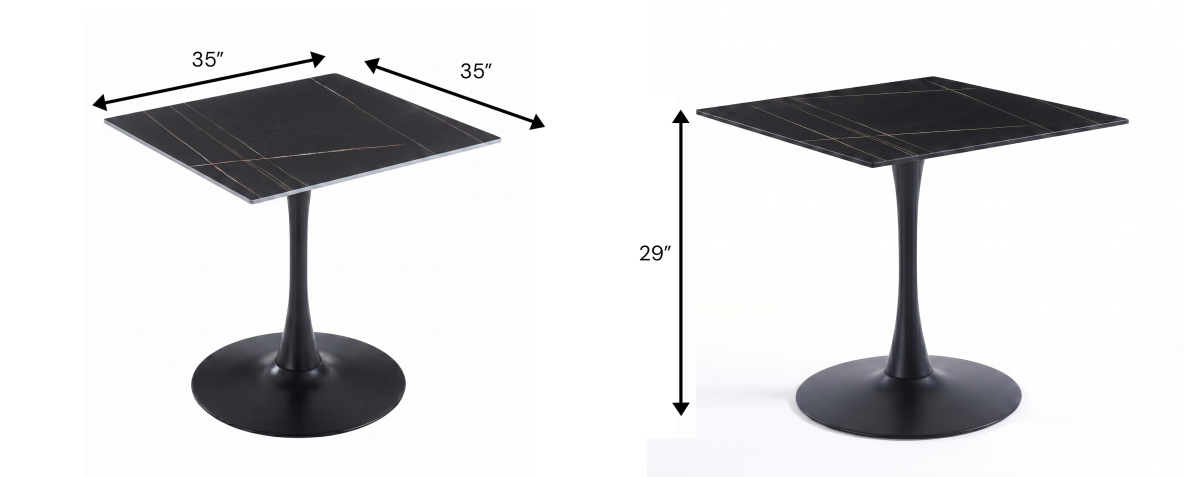 BTBL-S35-BLS Bristol 35 in. Square Black Sintered Stone Top with Black Base Dining Table