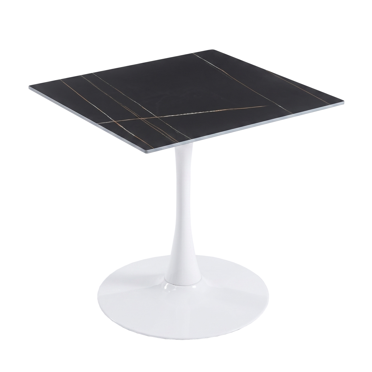 BTW-S35-BLS Bristol 35 in. Square Black Sintered Stone Top with White Base Dining Table