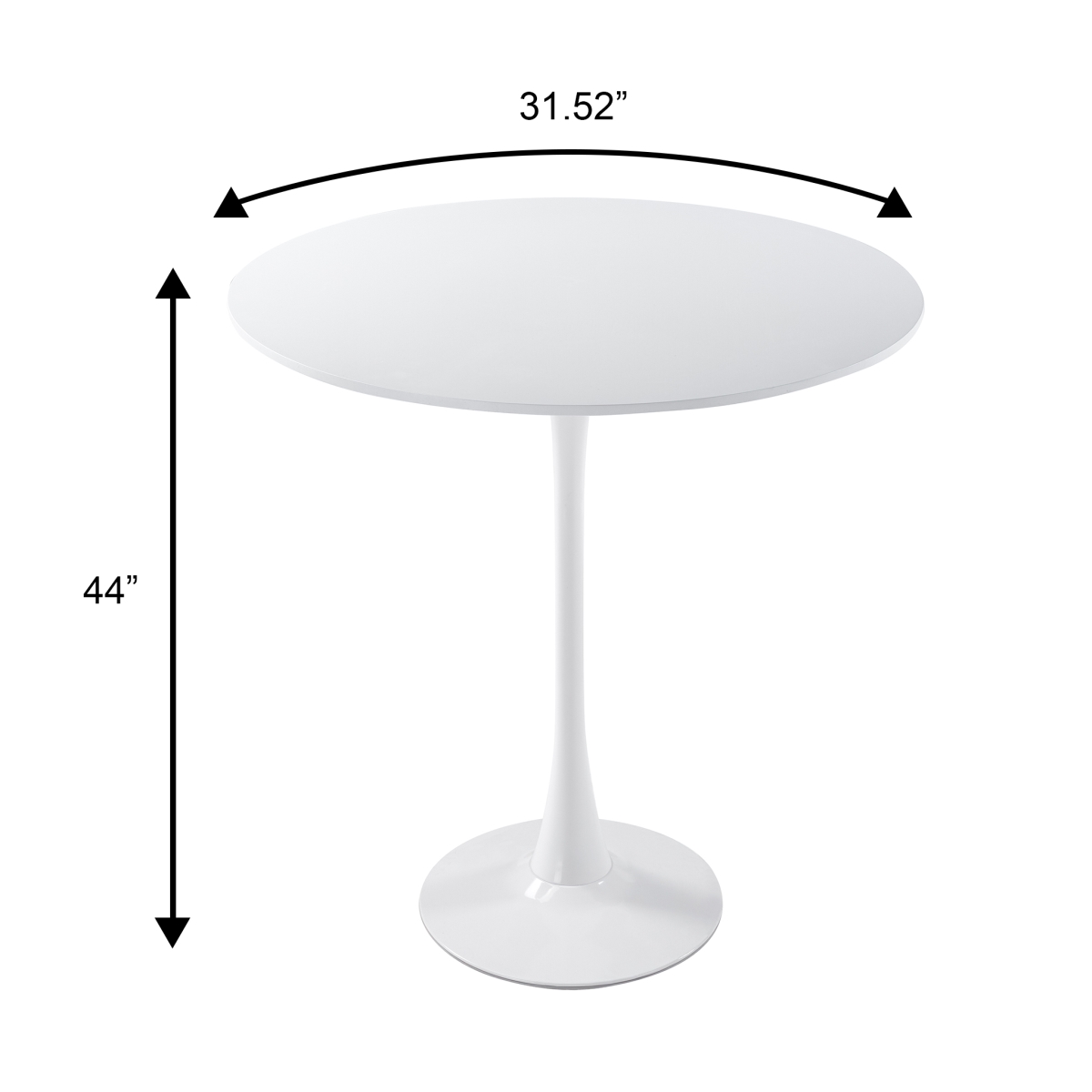 BTW-B31W Bristol 31 in. White MDF Top Bar Height Dining Table with White Base