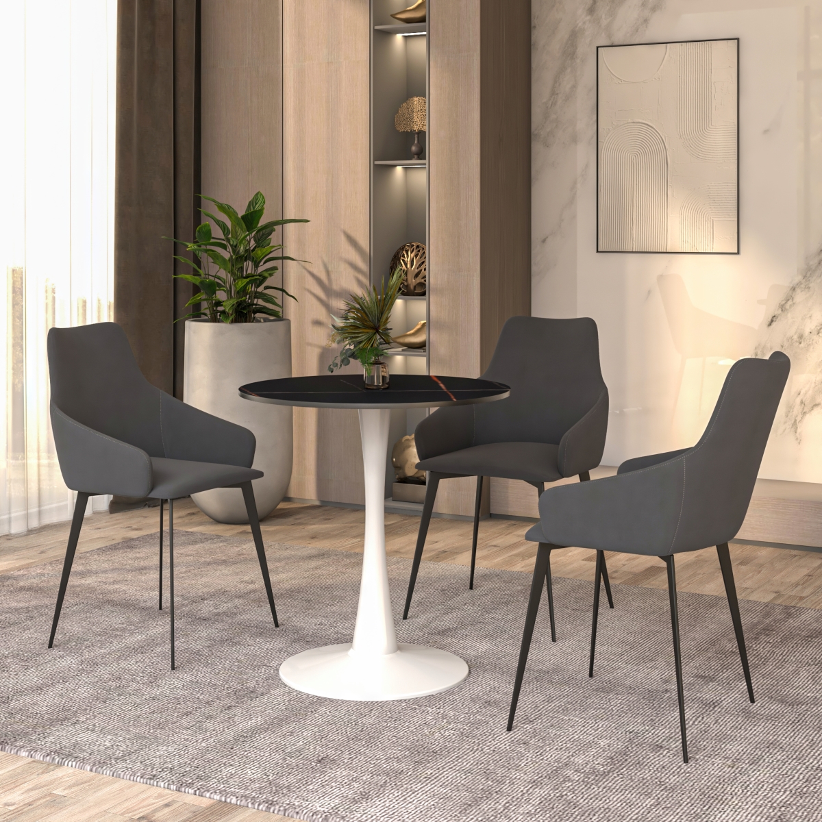 BTW-24BLS Bristol 24 in. Round Dining Table White Base with Black Sintered Stone Top