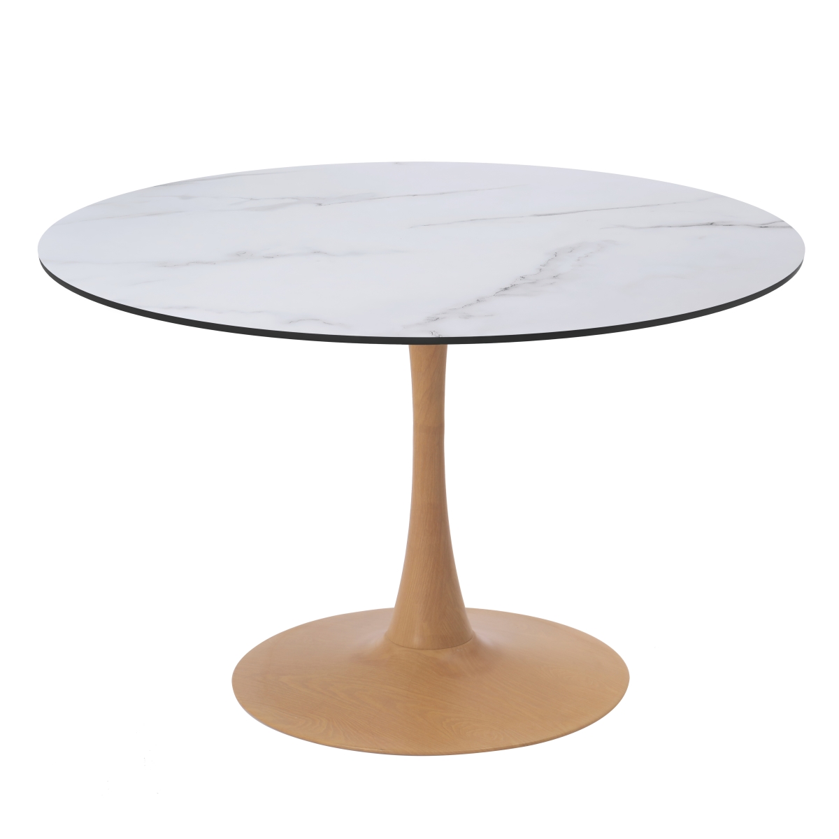 BTNW-35MWT Bristol 35 in. Round Dining Table Wood Transfer Natural Base with MDF Marbled White Top