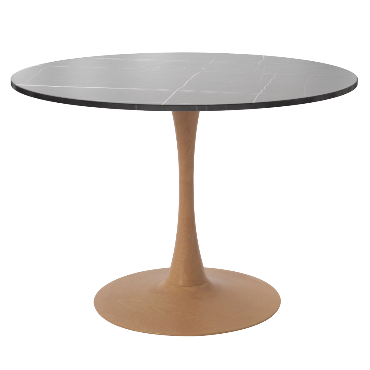 BTNW-35BLST Bristol 35 in. Round Dining Table Wood Transfer Natural Base with Sintered Stone Black Top