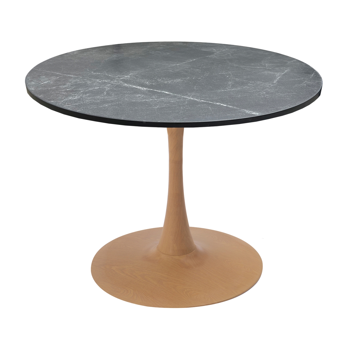 BTNW-36BLMT Bristol 36 in. Round Dining Table Wood Transfer Natural Base with MDF Marbleized Black Top
