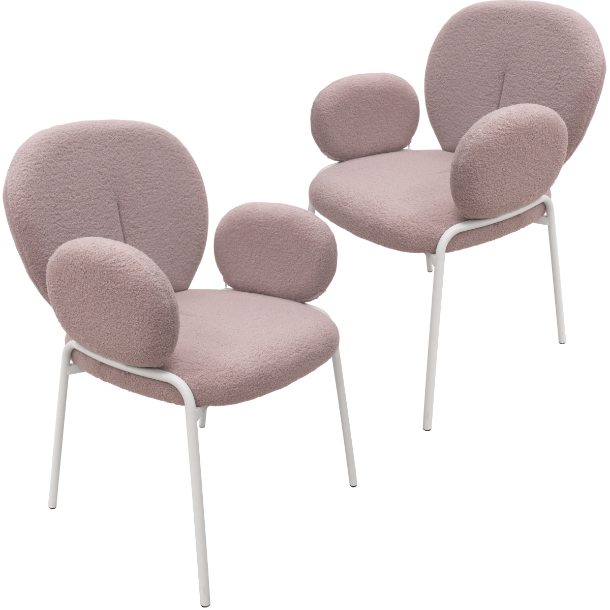 CCAW-23GR2 Celestial Series Boucle Dining Arm Chair, White Frame with Gray Fabric - Set of 2