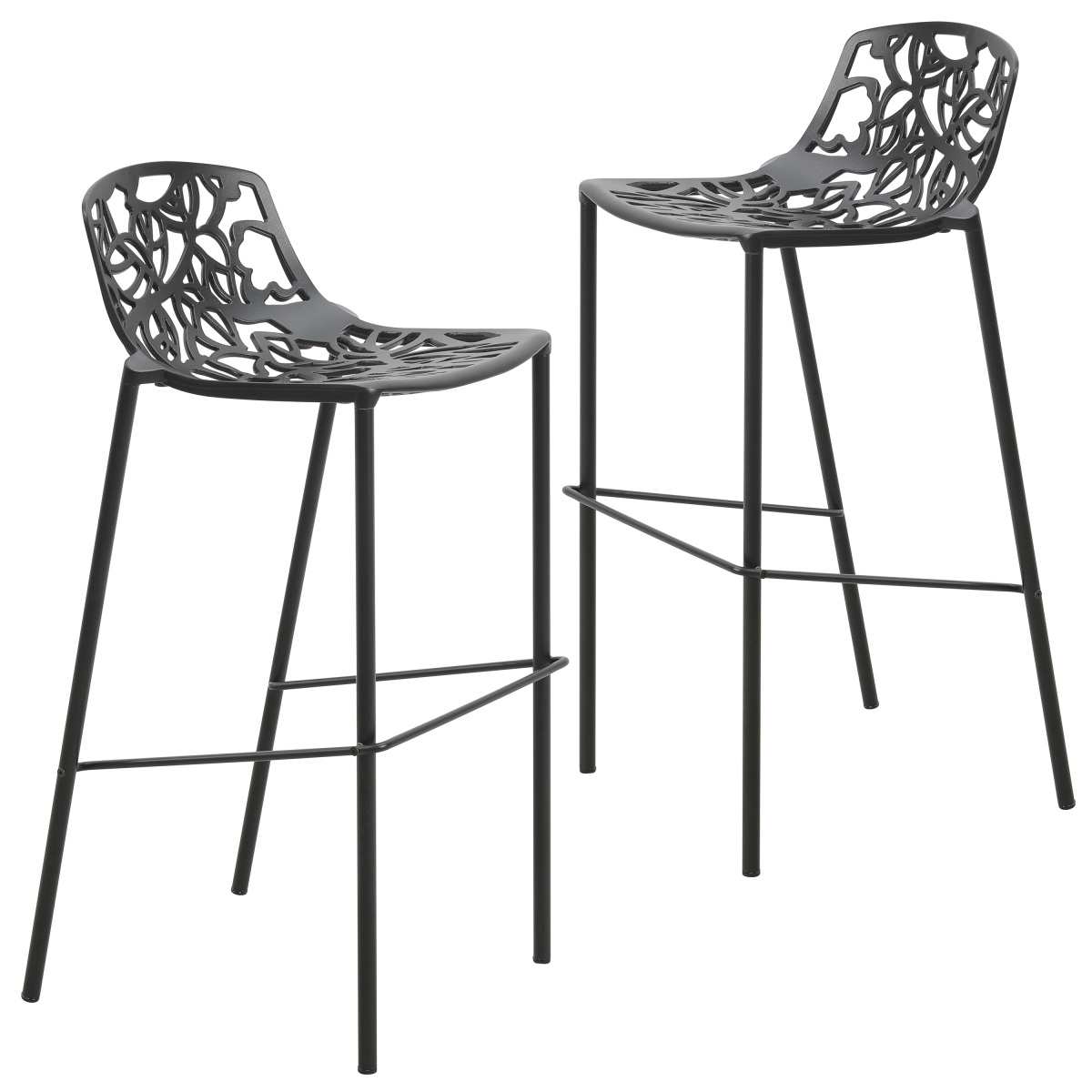 DB31BL2 Devon Mid-Century Modern Aluminum Bar Stool with Powder Coated Frame & Footrest, Black - Set of 2